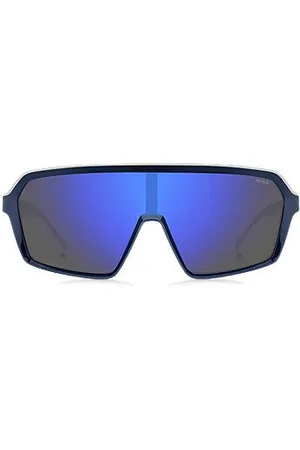 HUGO BOSS Zonnebril in maskerstijl met blauwgetinte glazen