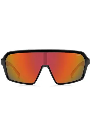HUGO BOSS Zonnebril in maskerstijl met roodgetinte glazen