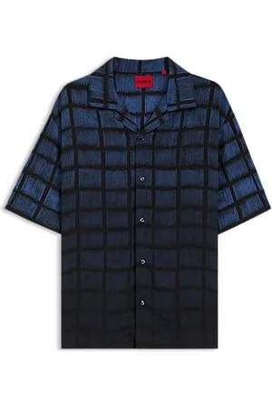 HUGO BOSS Oversized-fit overhemd van popeline met vierkantenprint