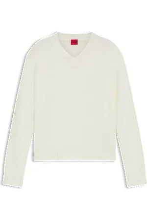 HUGO BOSS Trui met V-hals van een wolmix met logodetails