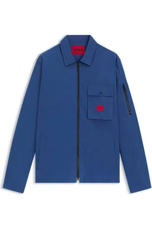 HUGO BOSS Overshirt van canvas en een katoenmix met ritssluiting en logolabel