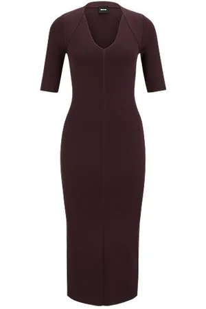 HUGO BOSS Gebreide jurk met V-hals en kortere mouwen