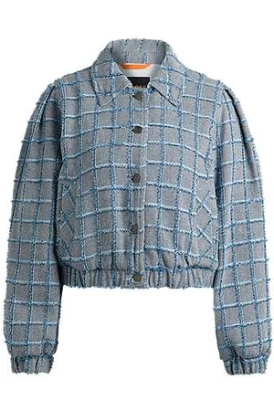 HUGO BOSS Tweed jasje van een katoenmix met denimruit
