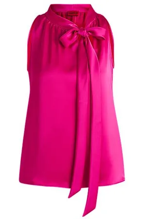 HUGO BOSS Mouwloze blouse van satijn met strikhals