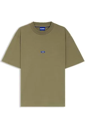 HUGO BOSS Regular-fit T-shirt van katoenen jersey met blauwe logopatch