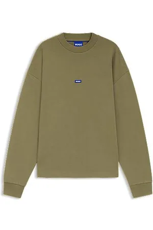 HUGO BOSS Sweater van katoenen badstof met blauw logolabel