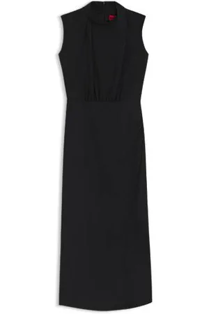 HUGO BOSS Lange jurk van crêpe met gedrapeerde hoge halslijn