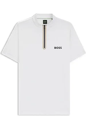 HUGO BOSS Actief jersey T-shirt van stretchmesh met ritskraag