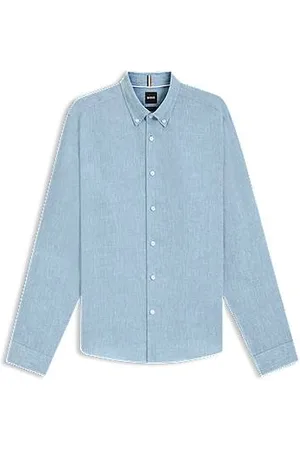 HUGO BOSS Regular-fit buttondownoverhemd van linnen