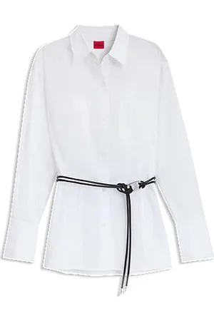 HUGO BOSS Lange slim-fit blouse met riem van imitatieleer