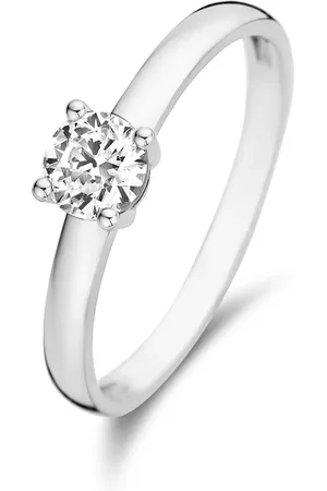 Isabel Bernard Saint Germain Soleil 14 karaat witgouden ring met zirkonia steentje voor dames