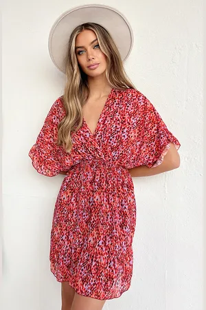 Jurkjes V-hals Print Dress Marrit Roze Rood Lila