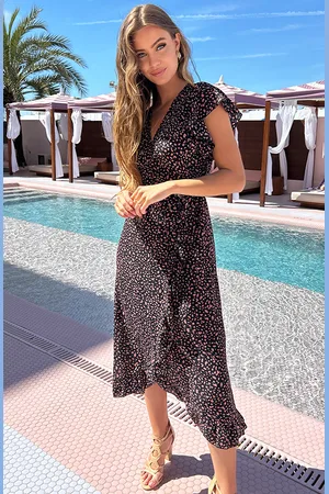 Jurkjes Midi Jurk Cheetah Jenny Zwart Koraal