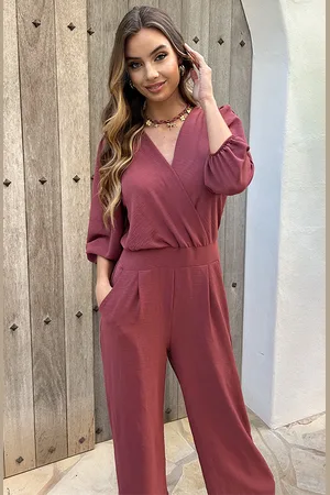 Jurkjes Dubai Jumpsuit V-Hals Elsa Dust Pink