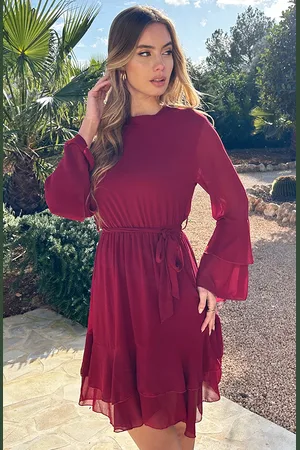 Jurkjes Elegant Ruffle Jurk Suus Burgundy