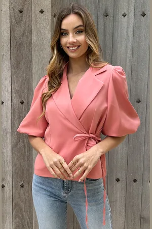 Jurkjes Pofmouwen Wrap Blazer Short Sleeve Zaya Koraal