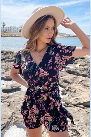 Jurkjes Floral Print Playsuit Sarina Roze Zwart