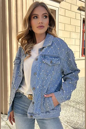Jurkjes Oversized Denim Jacket Strass Isabeau Blue