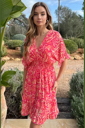 Jurkjes V-Hals Print Dress Marrit Koraal