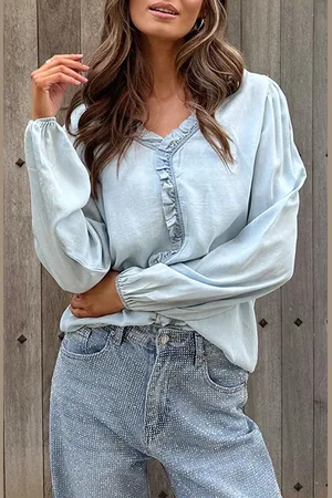 Jurkjes Ruffle Blouse Sheila Denim Light Blue
