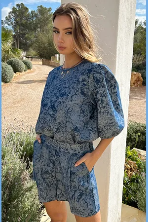 Jurkjes Floral Denim Top Blue