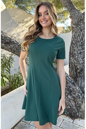 Jurkjes Short Sleeve Scuba Jurk Emerald