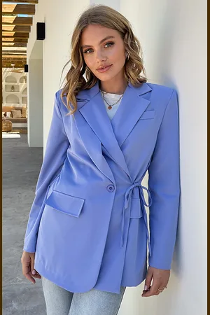Jurkjes Strik Detailed Blazer Pastel Blauw