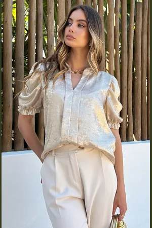 Jurkjes Elegant Pofmouw Top Metallic Gold