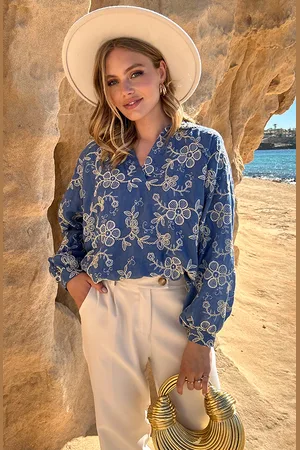 Jurkjes Flower Denim Embroidery Blouse