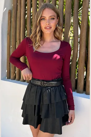 Jurkjes Square Neck Long Sleeve Top Yulia Burgundy