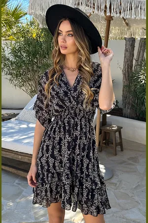 Jurkjes V-hals Flower Print Dress Marrit