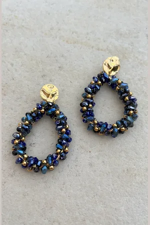 Jurkjes Luxury Beads Oorbellen Yara Goud Navy