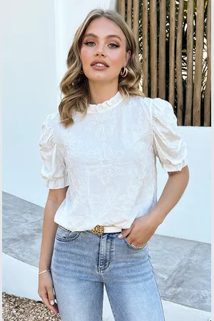 Jurkjes Embroidery Flower Top Pofmouwen