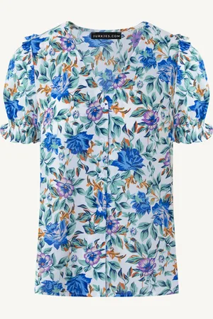 Jurkjes Ruches Bloemen Blouse Kobalt