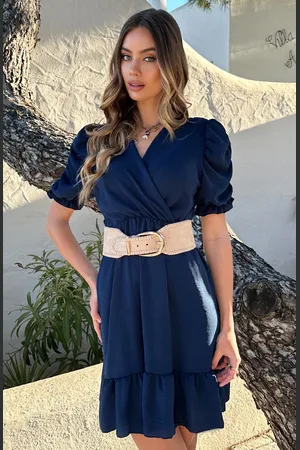 Jurkjes Pofmouwen V-Hals Jurk Romy Blauw