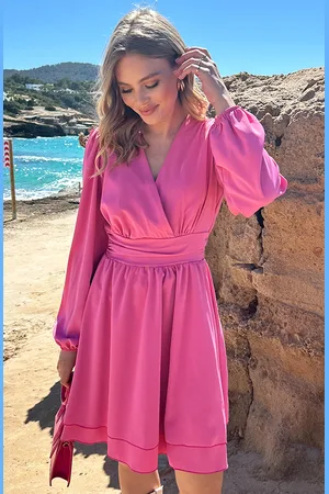 Jurkjes Strik Detail Jurk Ivy Fuchsia