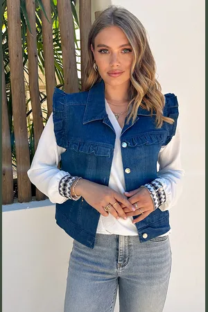 Jurkjes Denim Ruffle Gilet Heather Blue
