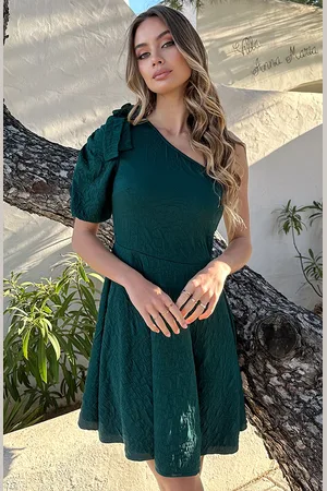 Jurkjes One Shoulder Jurk Rose Emerald