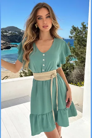 Jurkjes Ruffle Jurk V-Hals Vivy Mint