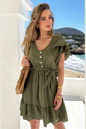 Jurkjes Ruffle Jurk V-Hals Vivy Army