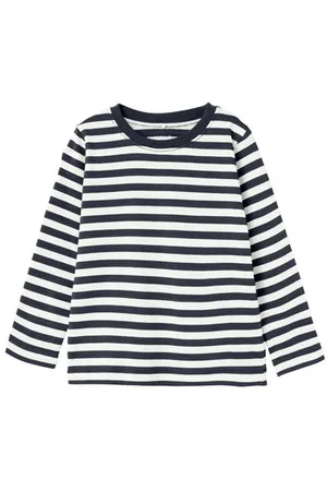 NAME IT MINI gestreepte longsleeve NMMSALMO donkerblauw/wit Jongens Katoen Ronde hals