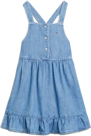 Tommy Hilfiger Overgooier medium blue denim Jurk Blauw Meisjes Katoen Vierkante hals
