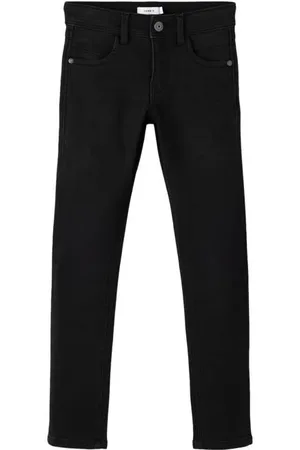 NAME IT KIDS slim fit jeans NKMSILAS Zwart Jongens Jog denim Effen