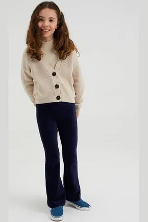 WE Fashion WE Fundamentals velours flared broek marineblauw Meisjes Corduroy Effen