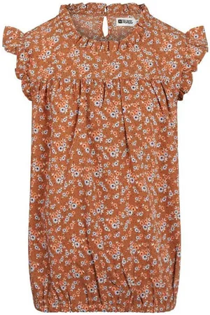 No Way Monday Gebloemde blouse Bruin Meisjes Polyester Ronde hals
