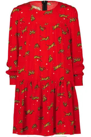 Vingino Jurk Phillis met all over print en volant Meisjes Viscose Ronde hals