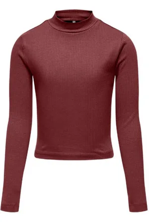 ONLY KIDS GIRL longsleeve KOGLINEA LIFE bruinrood Meisjes Stretchkatoen Opstaande kraag