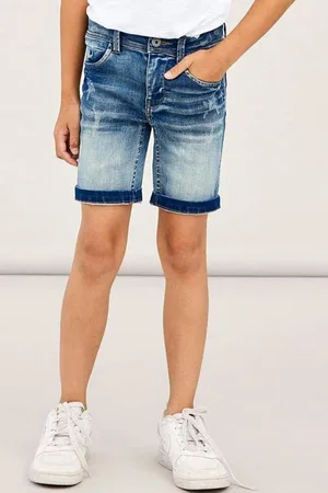 NAME IT KIDS slim fit jeans bermuda NKMTHEO Denim short Blauw Jongens Stretchdenim