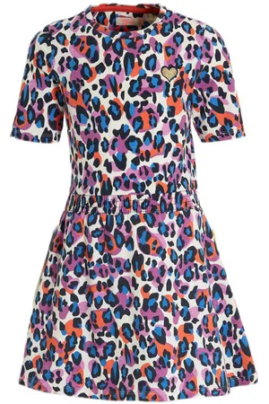 Orange stars Jurk Pearl met panterprint Meisjes Katoen Ronde hals