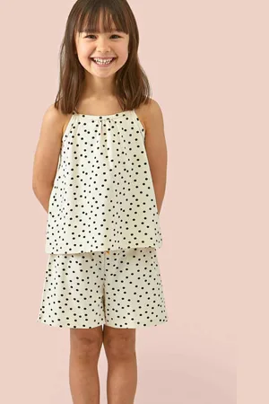 Little Label Shortama met stippen van katoen Meisjes Stretchkatoen Ronde hals